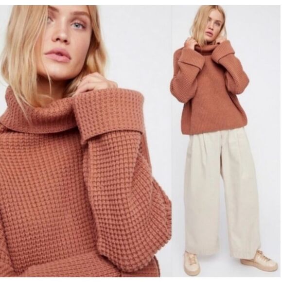 Free People Park City Terracotta Brown Pullover Knit Sweater Womens Large - Picture 10 of 13